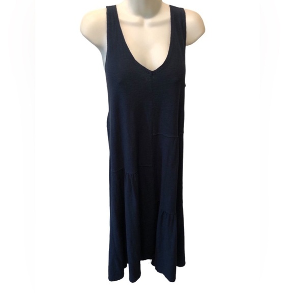 Cut Loose V Neck Patchwork Sleeveless Tank Dress Navy Linen Blend Sz M Cruise - Picture 1 of 6